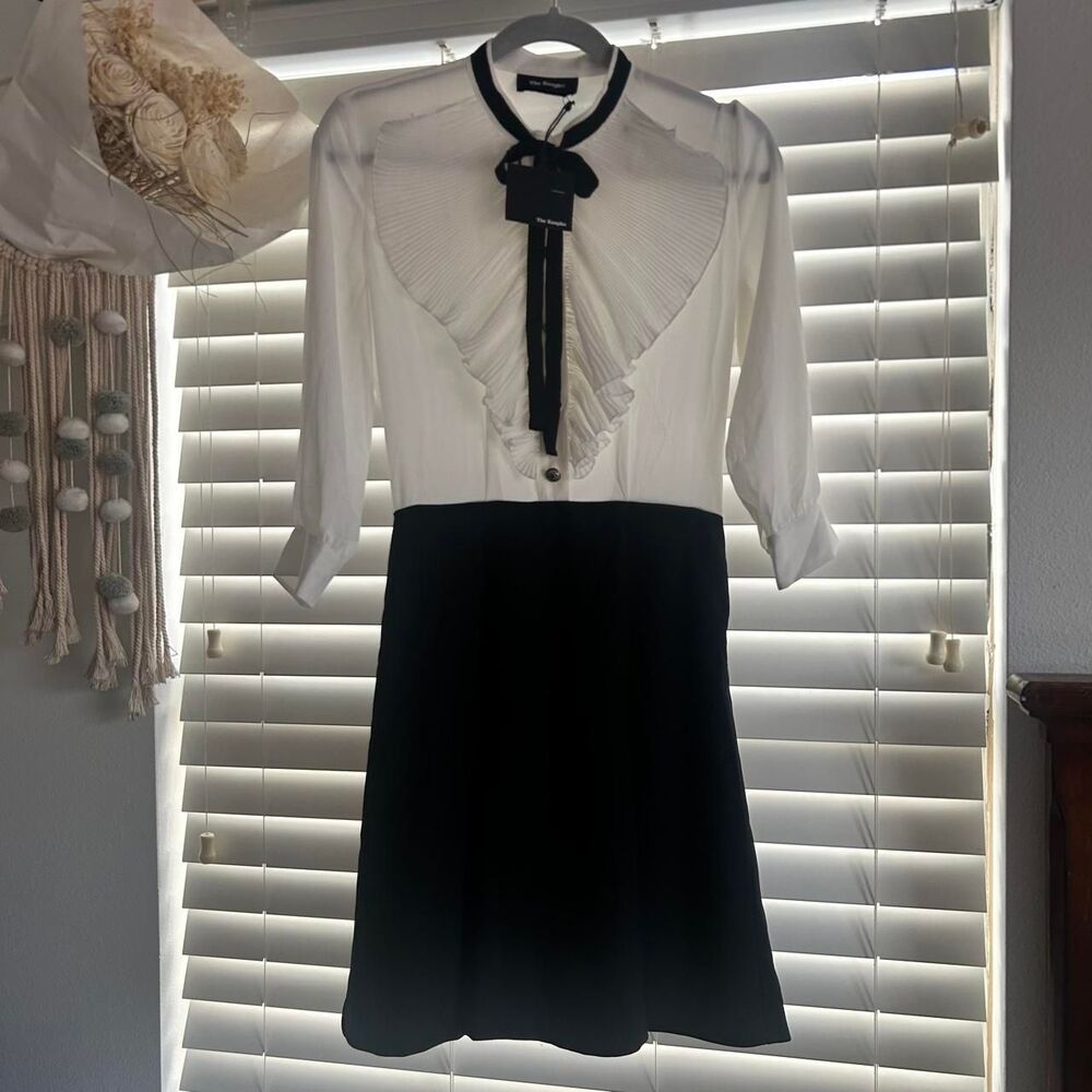 The Kooples White Pleated Ruffle Mini Dress Mod Parisian Chic Size XS